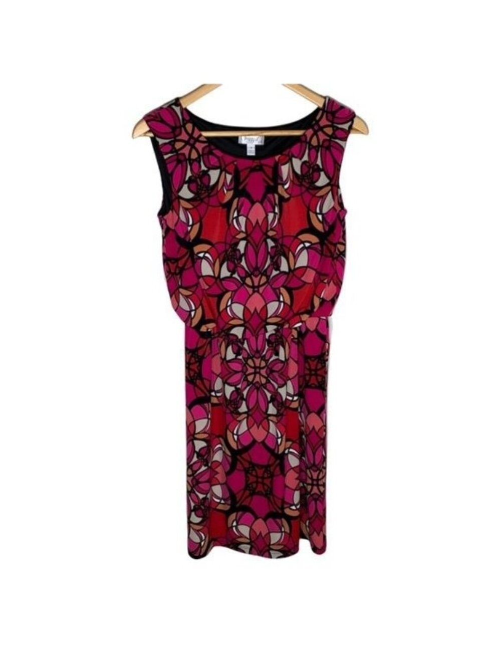 Maggy London Womens 4 Pink Black Geometric Print Sheath Dress Career